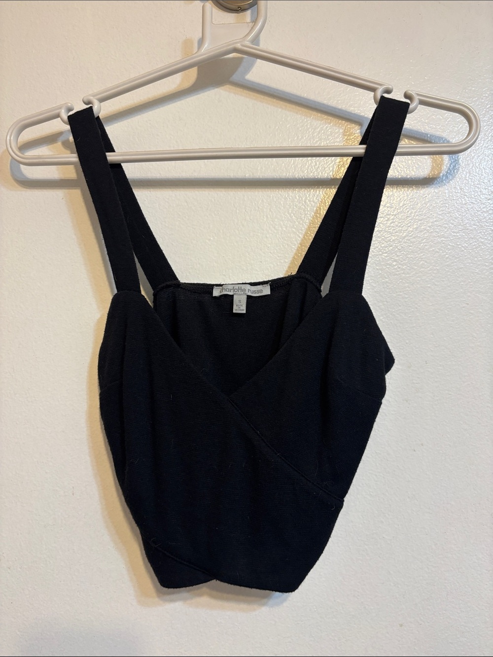 Charlotte Russe Black Wrap-Front Cropped Tank